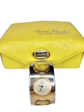 Vintage Marcel Boucher Cutout Hinged Cuff Bracelet Watch Original Box 17 Jewels